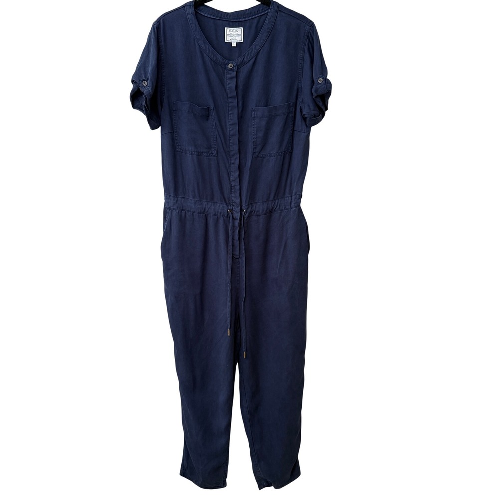 Fat Face Short Sleeve Utility Jumpsuit Size 6 Navy Blue Boilersuit Button Front